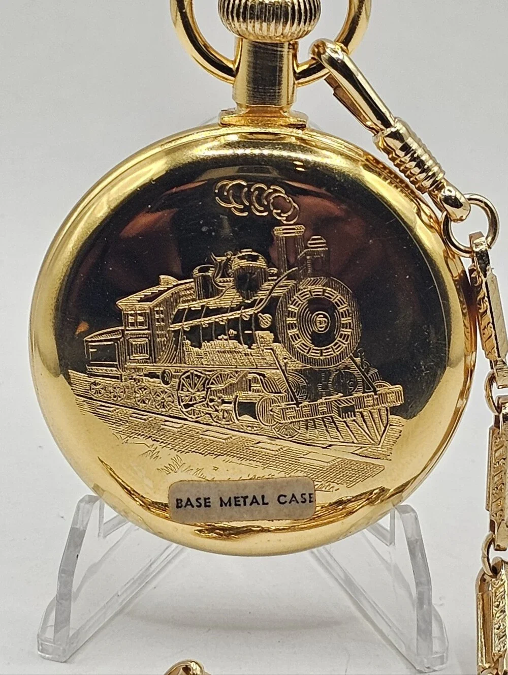 Vintage Bradley Mickey Mouse Gold Train Pocket Watch & Original Case Running